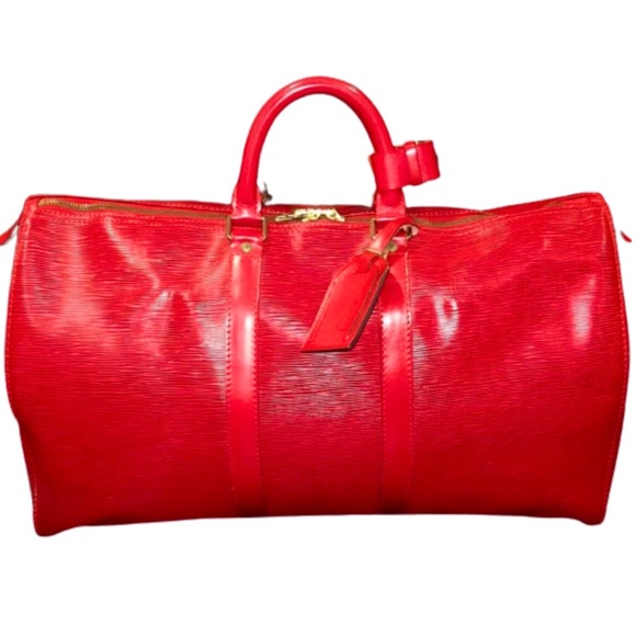 Vintage LOUIS VUITTON Red Epi Leather Keepall LV50 Boston Travel Shoulder Bag - Picture 3 of 17